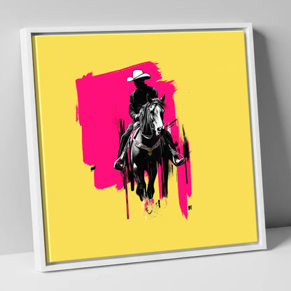 Magenta High Noon western horse canvas wall art in white frame
