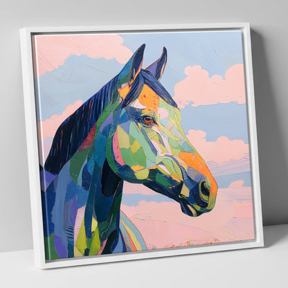 Prismatic Equine Spirit horse portrait canvas wall art in white frame