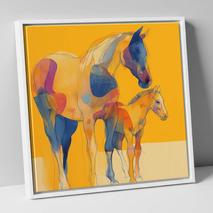 Golden Horizon Connections mare & foal canvas wall art in white frame