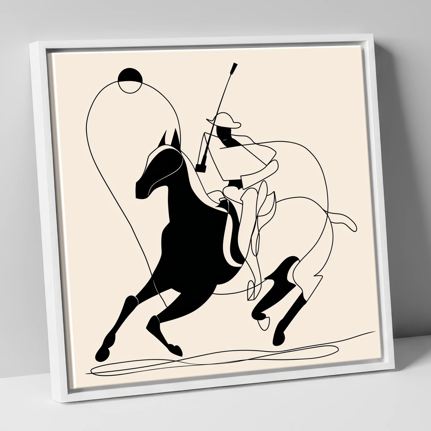 The Polo Swing polo horse canvas wall art in white frame