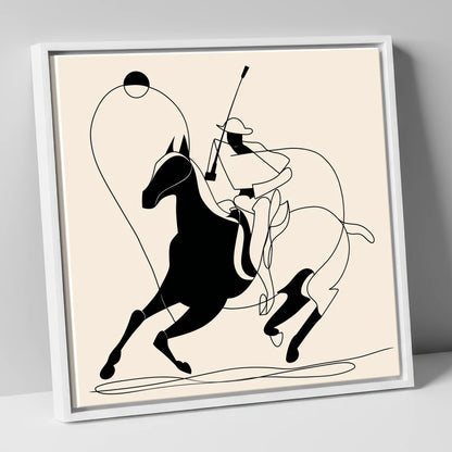 The Polo Swing polo horse canvas wall art in white frame