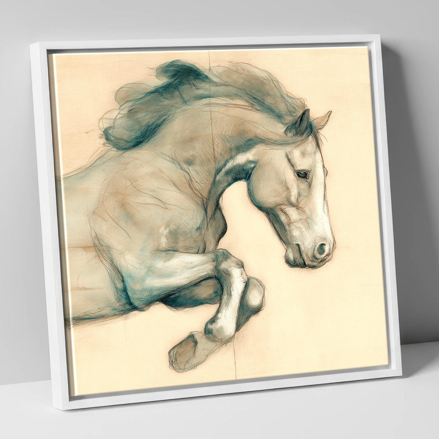 Suspended Grace horse portrait canvas wall art in white frame