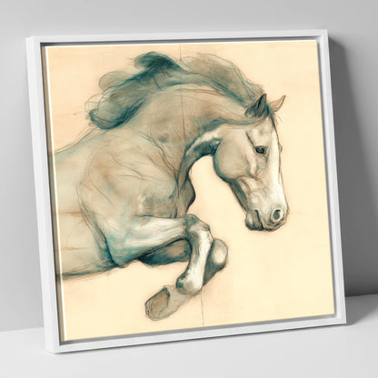 Suspended Grace horse portrait canvas wall art in white frame