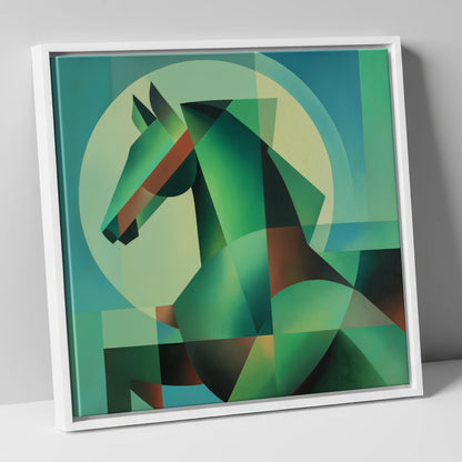 Geometric Emerald Profile horse portrait canvas wall art in white frame