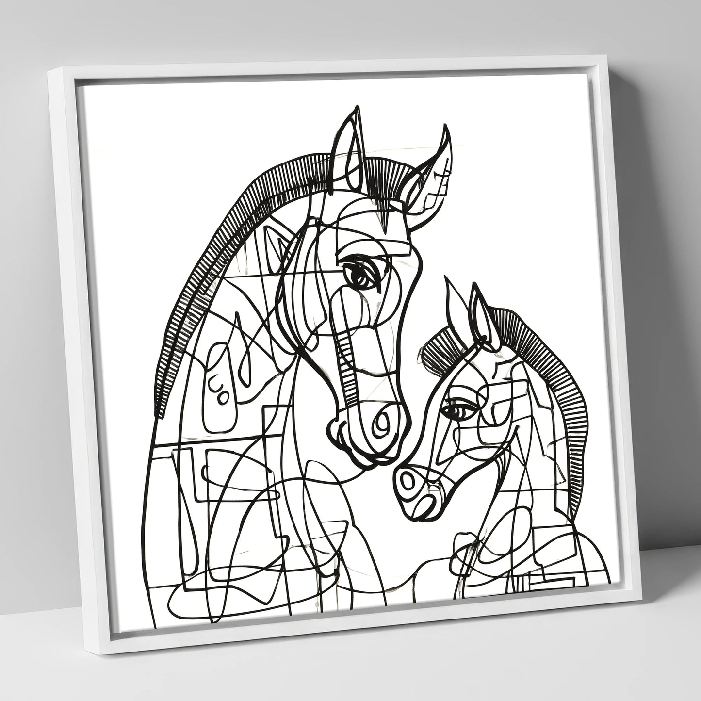 Structured Bond mare & foal canvas wall art in white frame