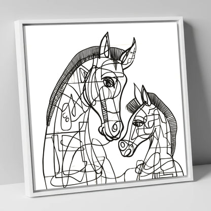 Structured Bond mare & foal canvas wall art in white frame