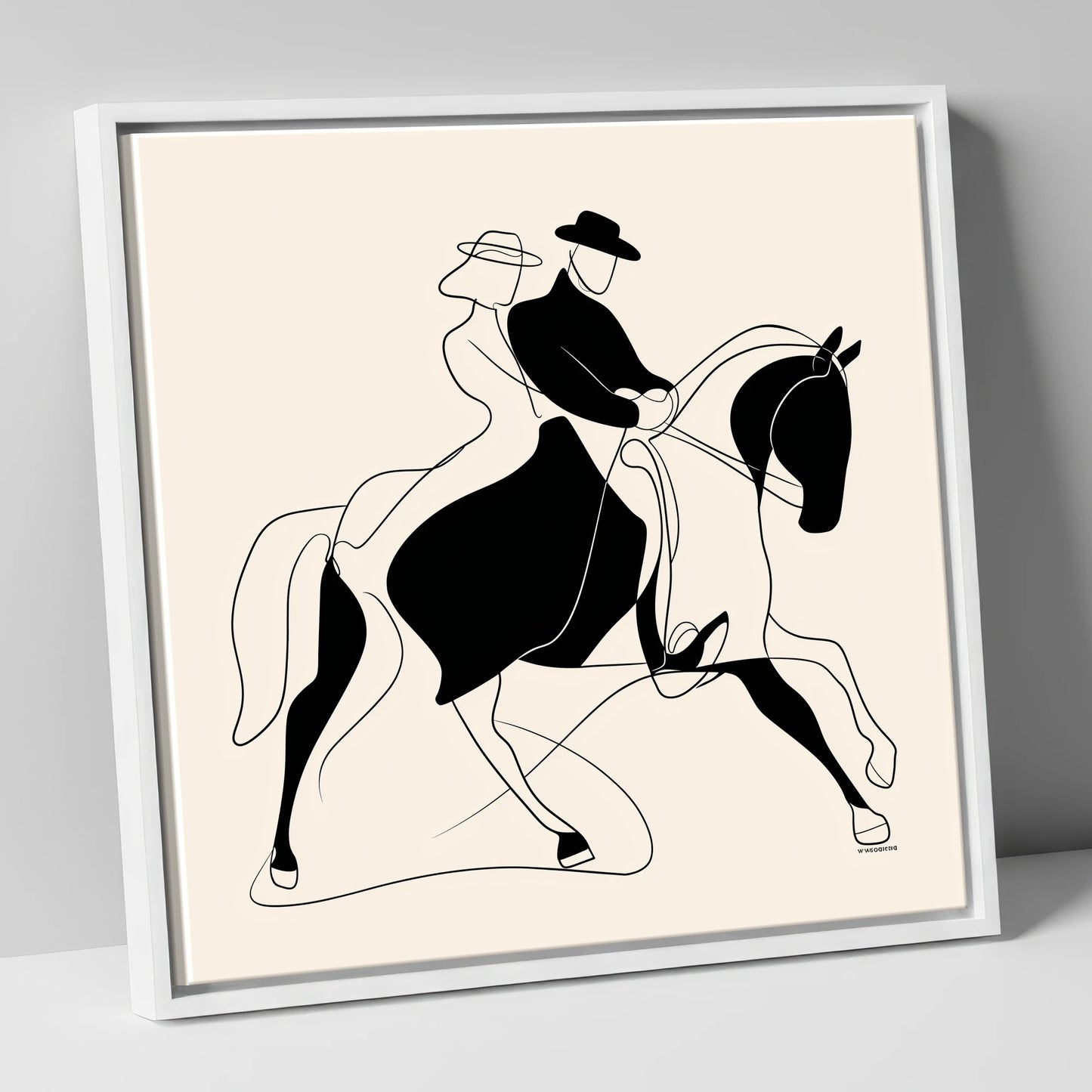 Abstract Dressage Harmony dressage horse canvas wall art in white frame