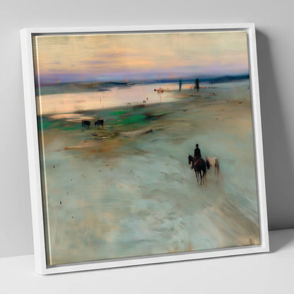 Across the Evening Sands horse landscape canvas wall art in white frame