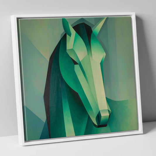 The Emerald Facets horse portrait canvas wall art in white frame