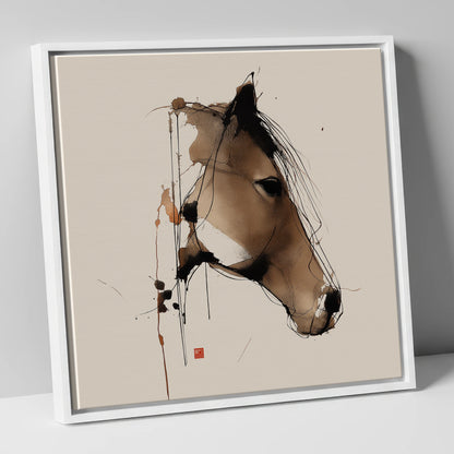 Dynamic Sepia Equine Profile horse portrait canvas wall art in white frame