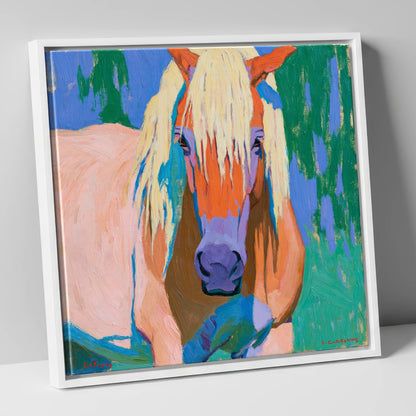Vibrant Haflinger Horse Portrait horse breed canvas wall art in white frame