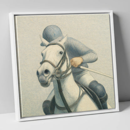A Timeless Chukka polo horse canvas wall art in white frame