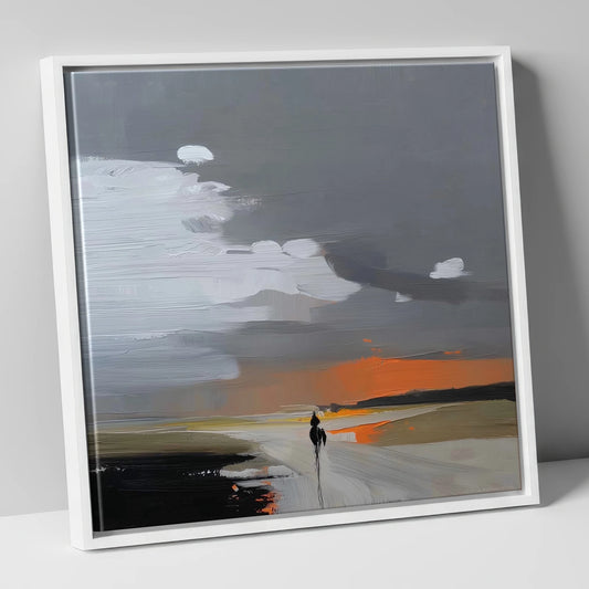 Into the Amber Dusk horse landscape canvas wall art in white frame
