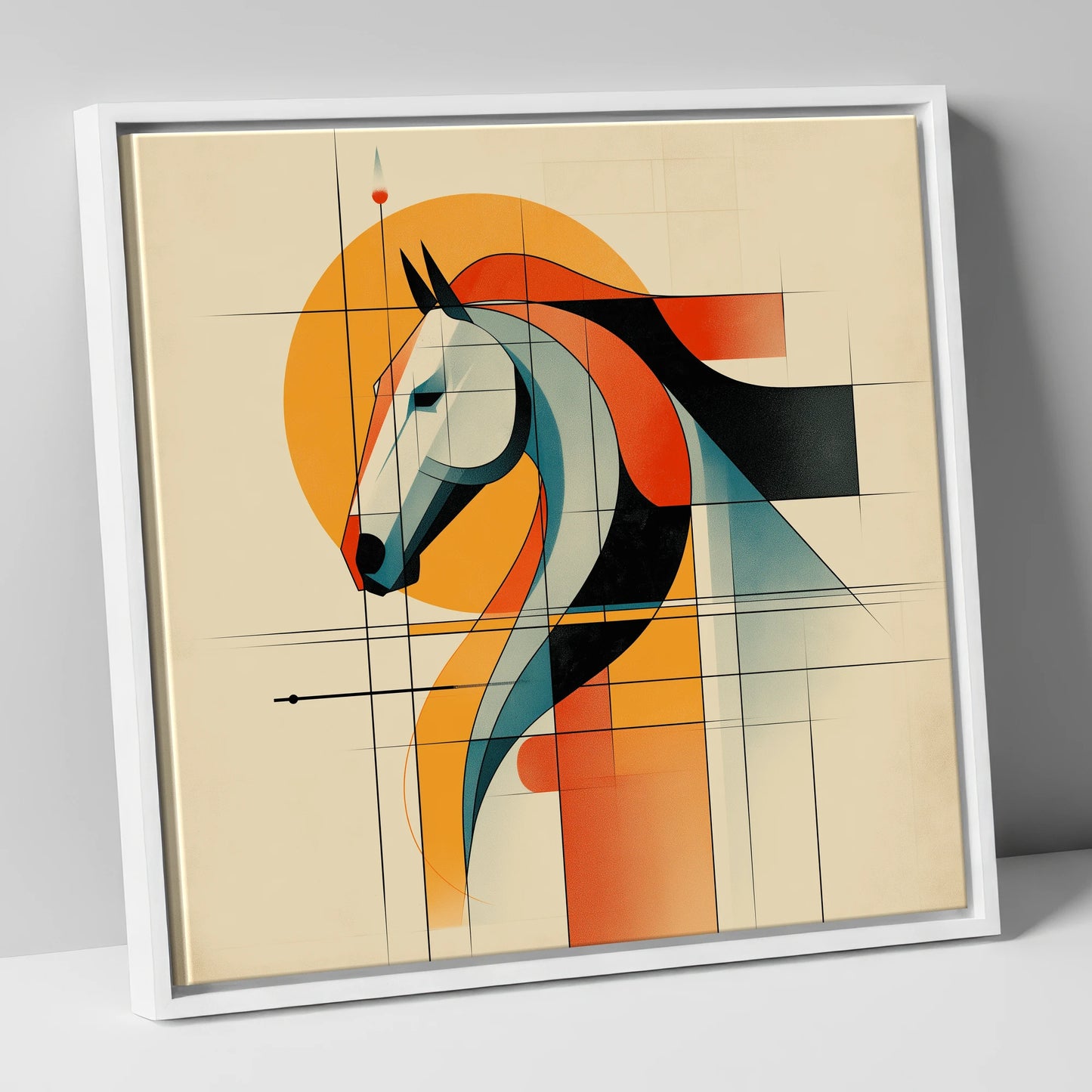 Structured Equine Harmony horse portrait canvas wall art in white frame