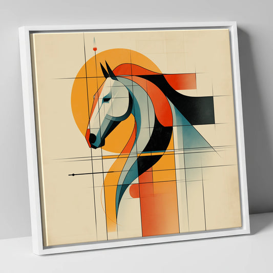Structured Equine Harmony horse portrait canvas wall art in white frame