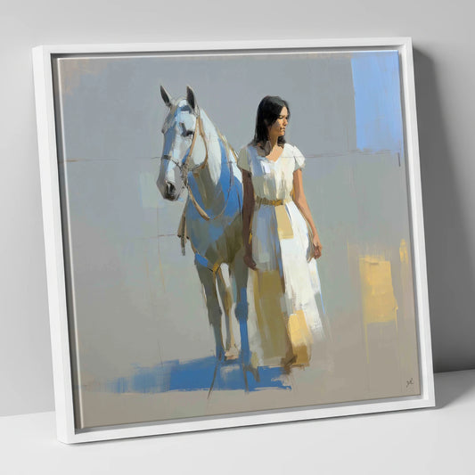Beside the Grey horse & rider canvas wall art in white frame