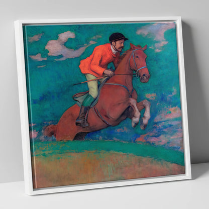 The Crimson Chase racing horse canvas wall art in white frame