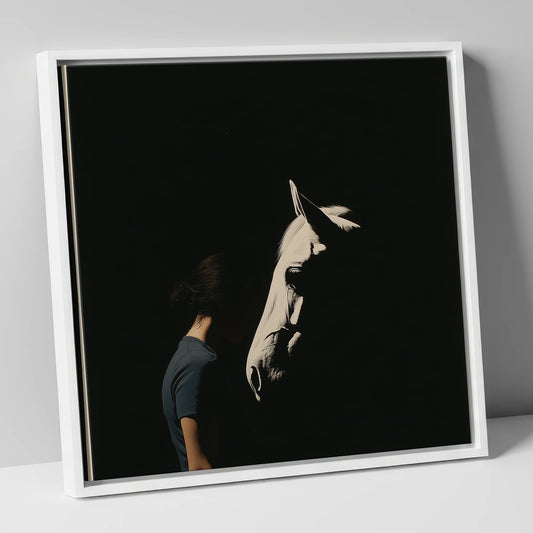 The Quiet Bond horse & rider canvas wall art in white frame