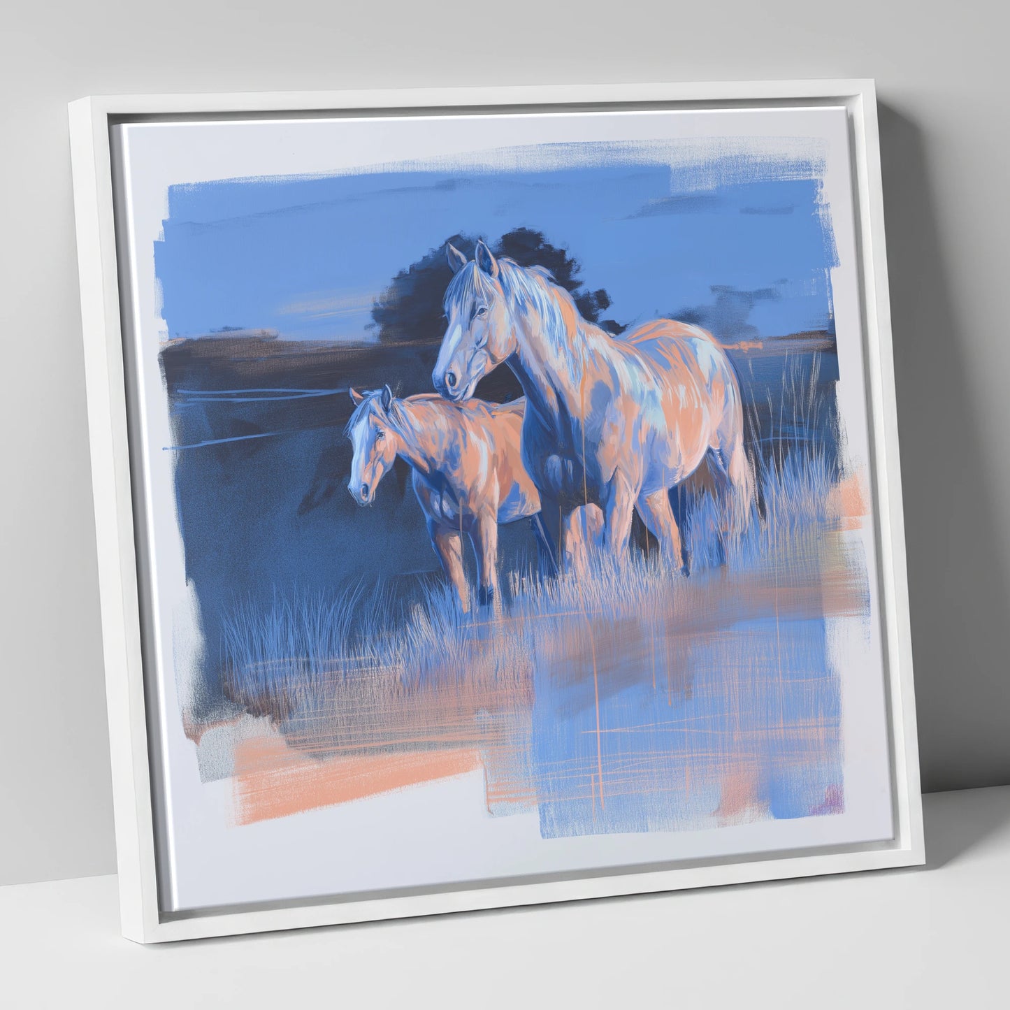 Twilight Companions wild horses canvas wall art in white frame