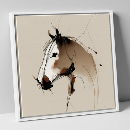 Sepia Equine Spirit horse portrait canvas wall art in white frame