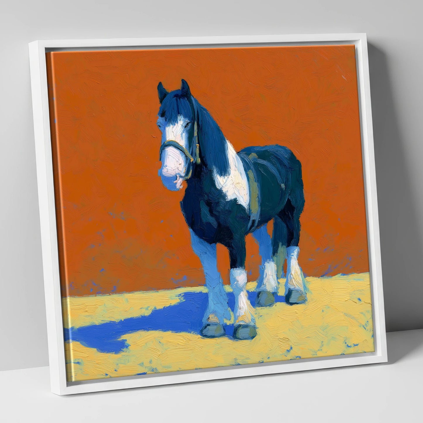 Vibrant Heavy Cob horse breed canvas wall art in white frame