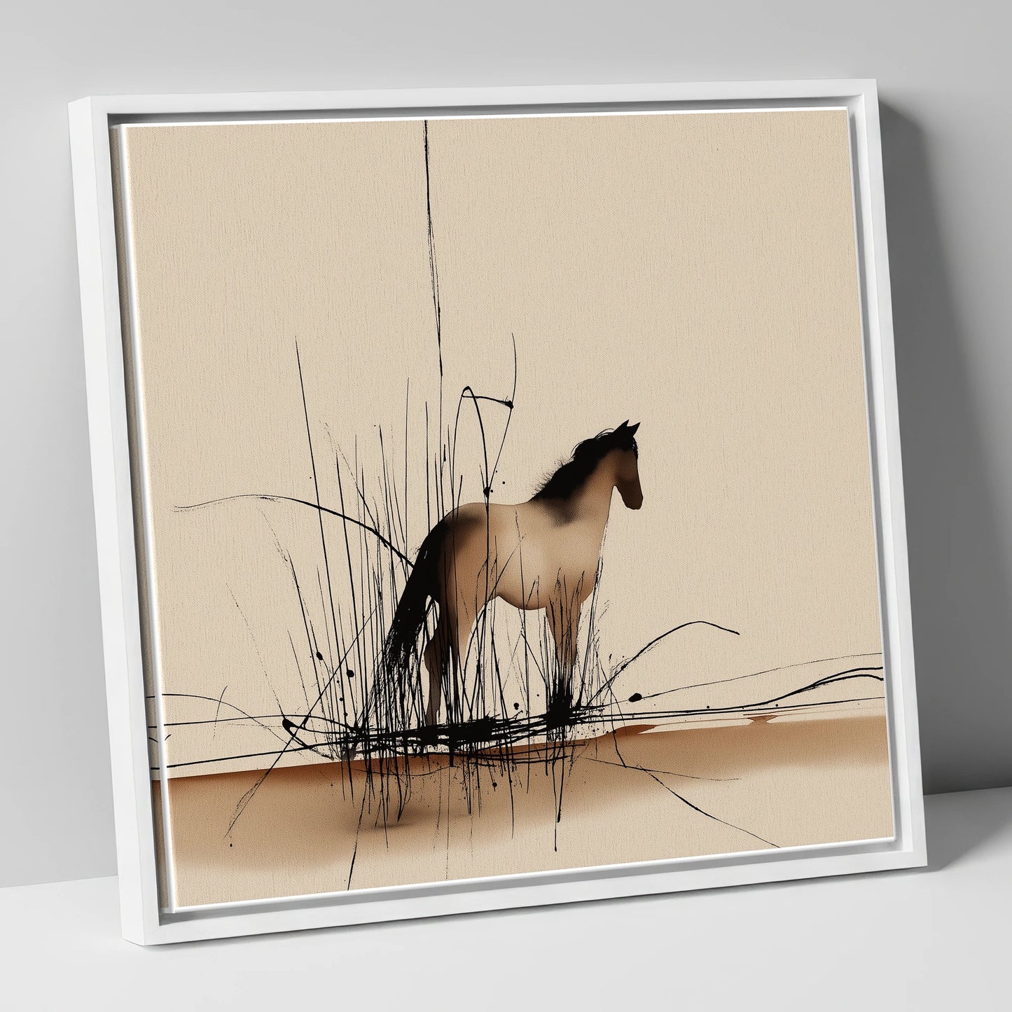 Sentinel of the Reeds wild horses canvas wall art in white frame