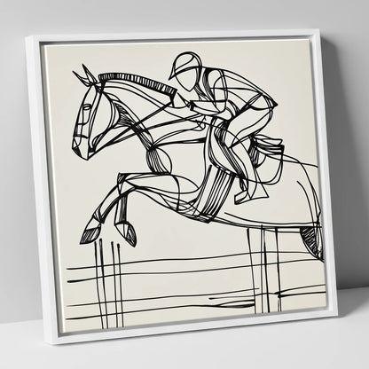 The Perfect Arc show jumping horse canvas wall art in white frame