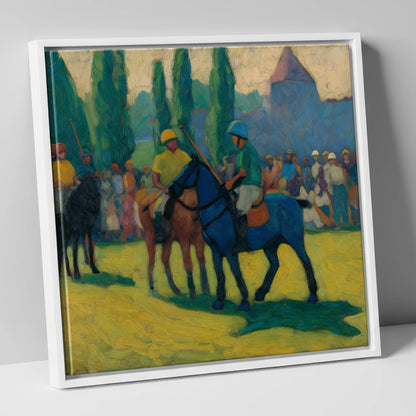 Before the Chukka polo horse canvas wall art in white frame