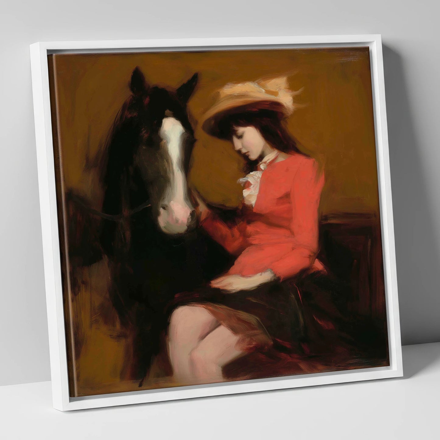 A Quiet Connection horse & rider canvas wall art in white frame
