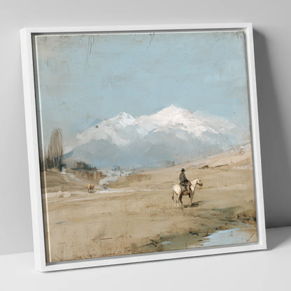 The Distant Range western horse canvas wall art in white frame
