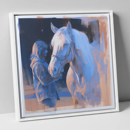 The Cobalt Bond horse & rider canvas wall art in white frame