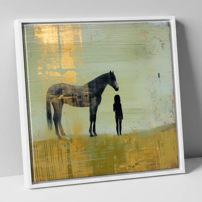 Gilded Connection horse & rider canvas wall art in white frame