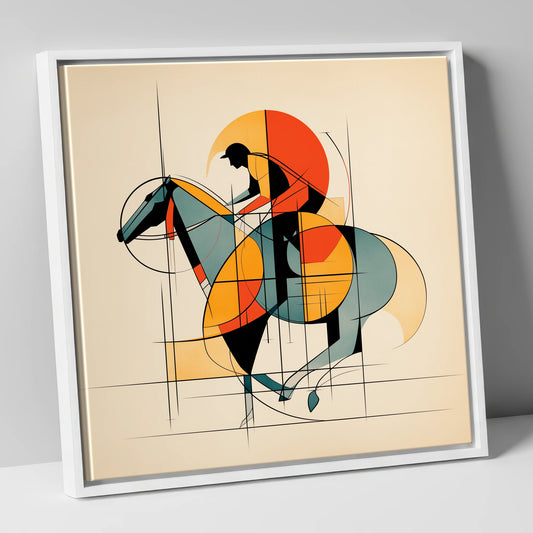 Rhythm of the Turf racing horse canvas wall art in white frame