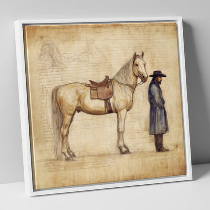 The Frontiersman's Companion western horse canvas wall art in white frame