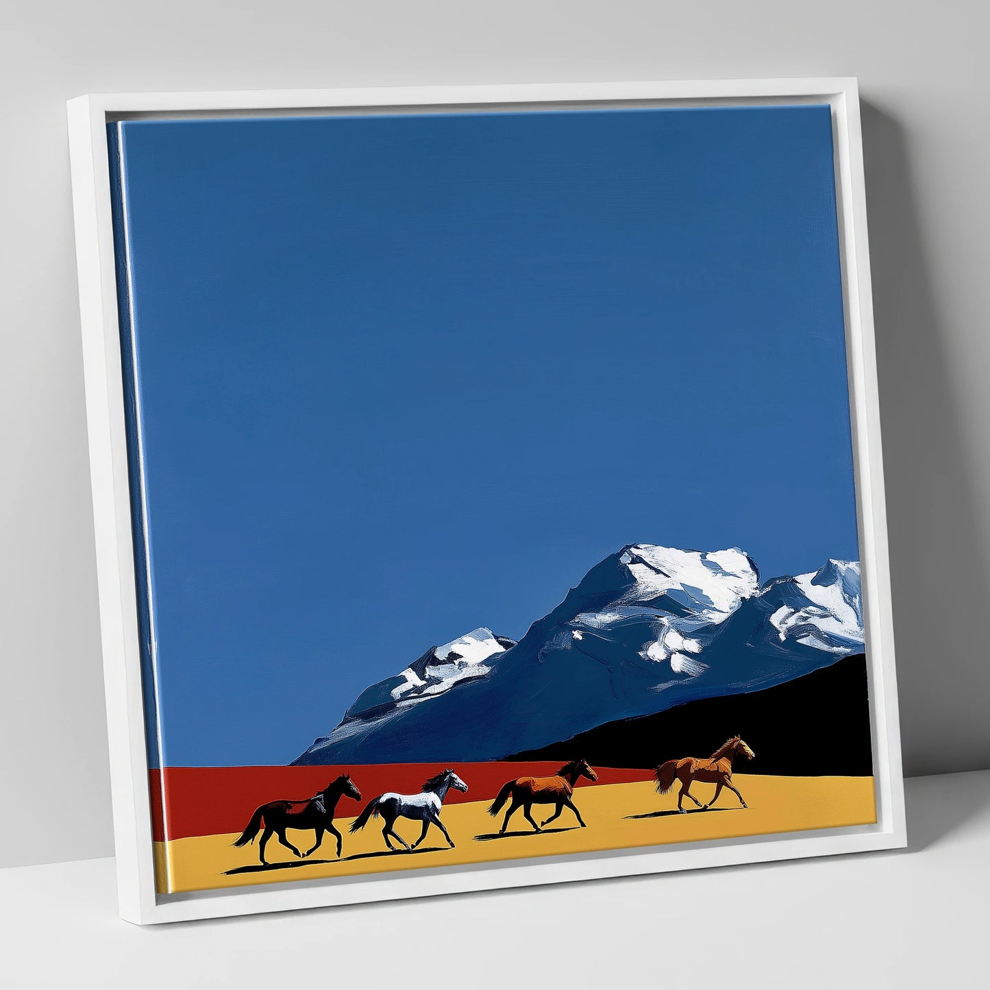 Gallop Beneath the Peaks horse landscape canvas wall art in white frame