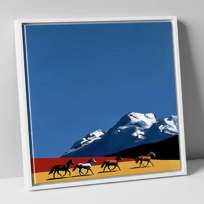 Gallop Beneath the Peaks horse landscape canvas wall art in white frame