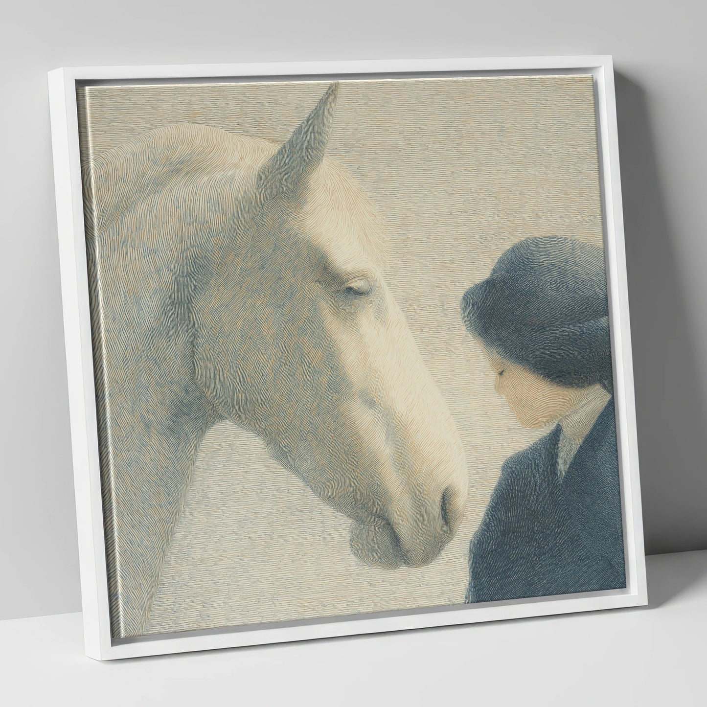 The Quiet Bond horse & rider canvas wall art in white frame