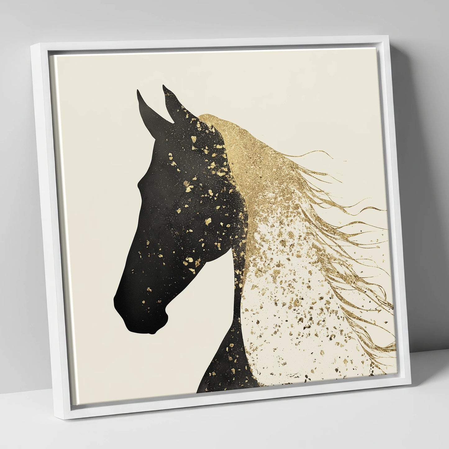 Gilded Equine Silhouette horse breed canvas wall art in white frame