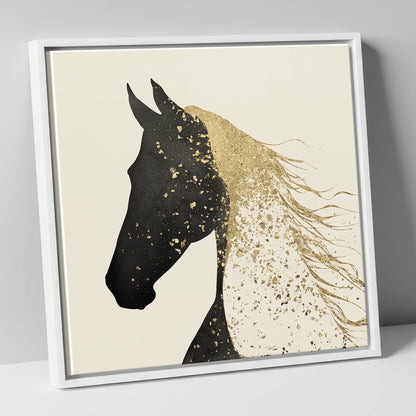 Gilded Equine Silhouette horse breed canvas wall art in white frame