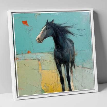 Abstract Windswept Equine horse portrait canvas wall art in white frame