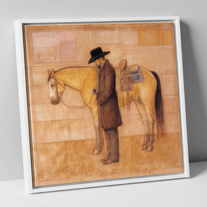 The Quiet Bond western horse canvas wall art in white frame