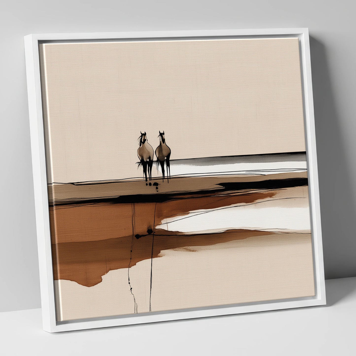 Distant Horizon Companions horse landscape canvas wall art in white frame
