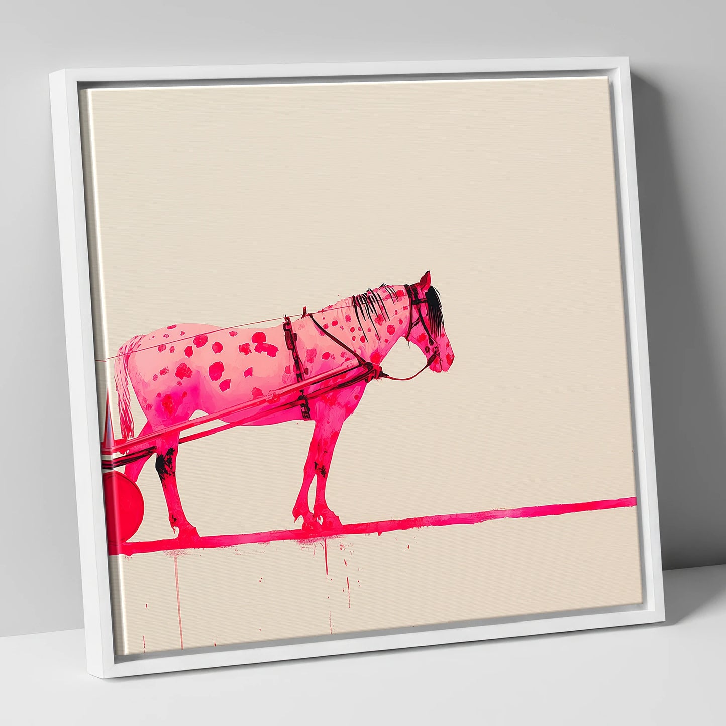 Vibrant Spotted Harness working horse canvas wall art in white frame