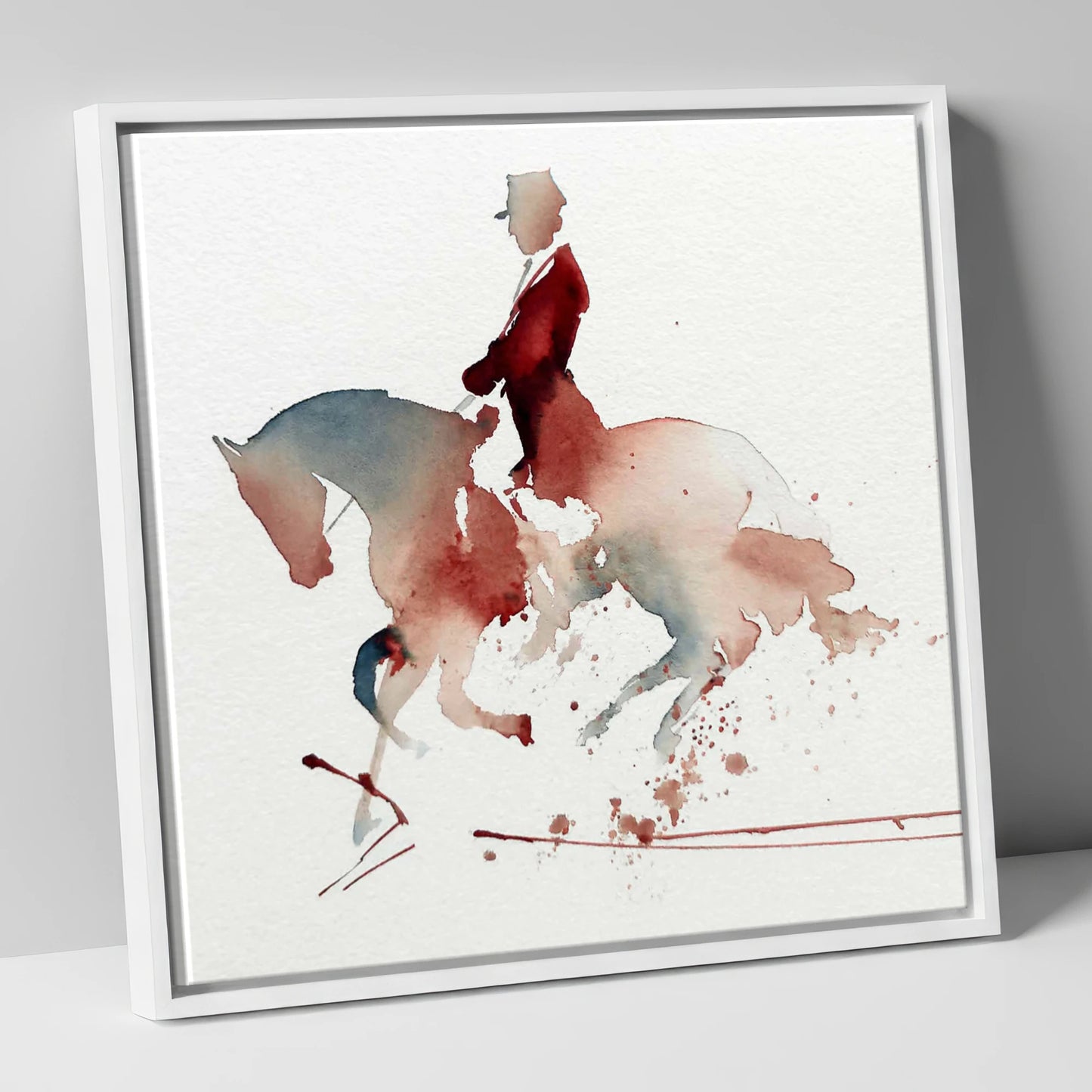 Crimson Collection dressage horse canvas wall art in white frame