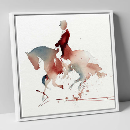Crimson Collection dressage horse canvas wall art in white frame