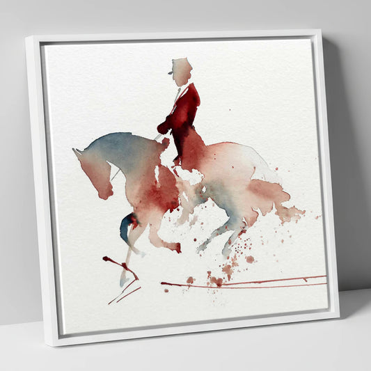Crimson Collection dressage horse canvas wall art in white frame