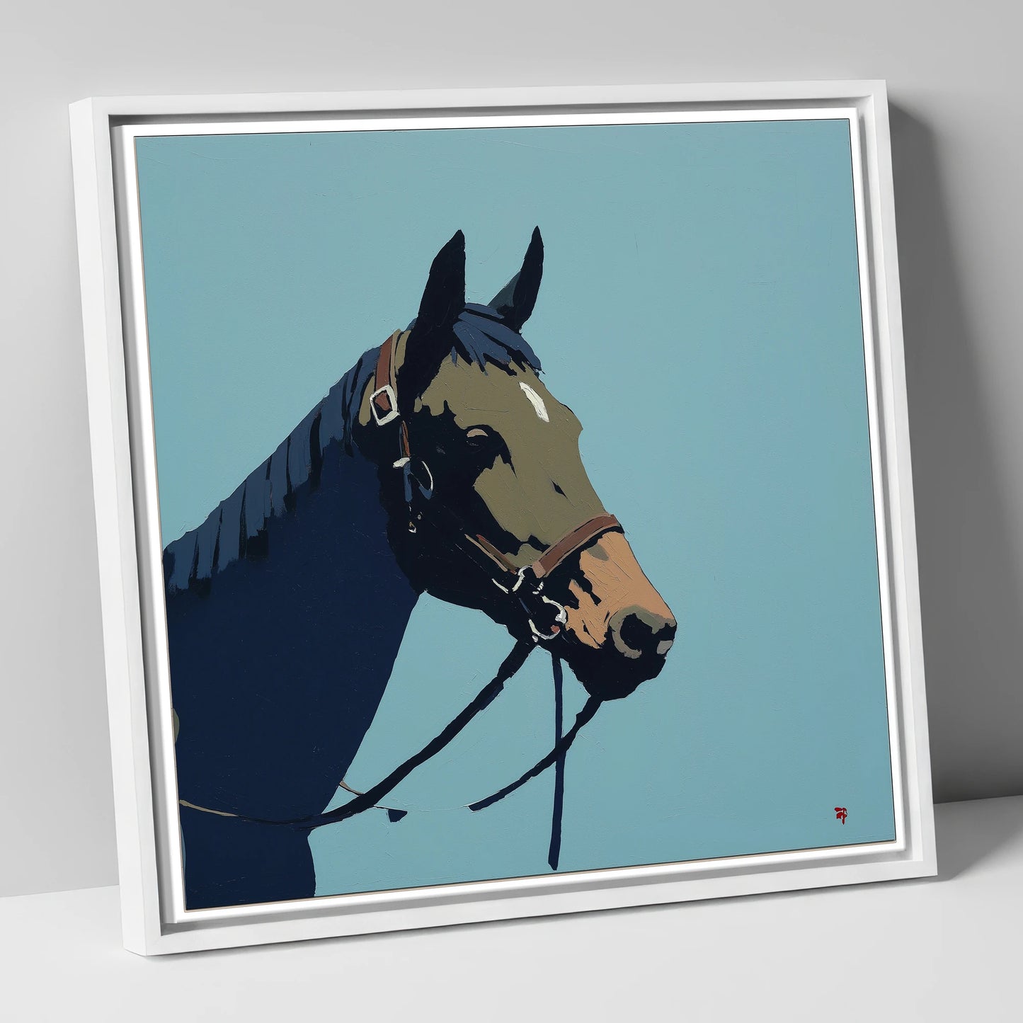 Cerulean Equine Profile horse portrait canvas wall art in white frame
