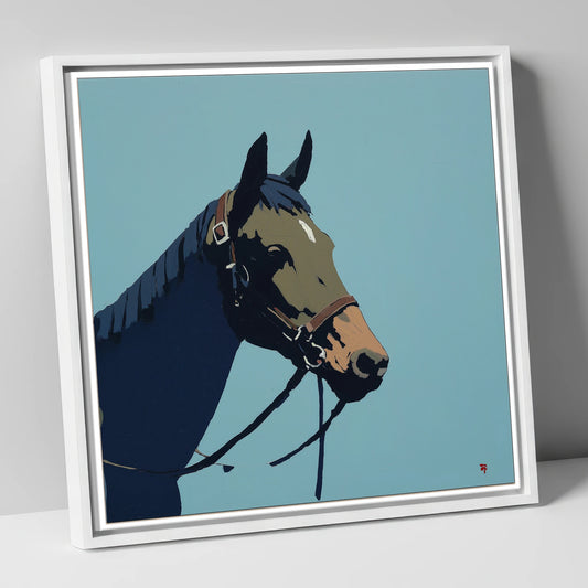 Cerulean Equine Profile horse portrait canvas wall art in white frame