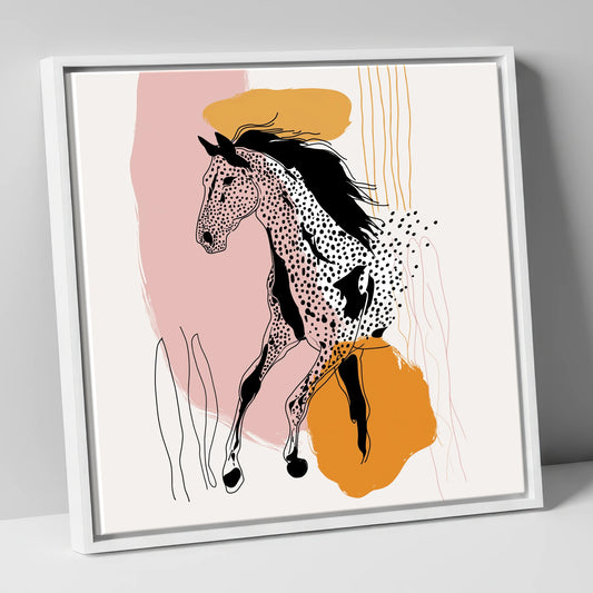 Contemporary Spotted Silhouette horse portrait canvas wall art in white frame