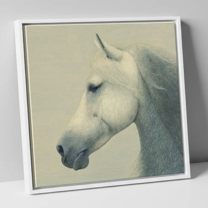 Timeless Grey Profile horse breed canvas wall art in white frame